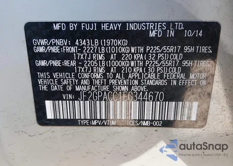 2014 Subaru Xv Crosstrek 2.0I Premium из США, поврежденный, VIN JF2GPACC1EG344670